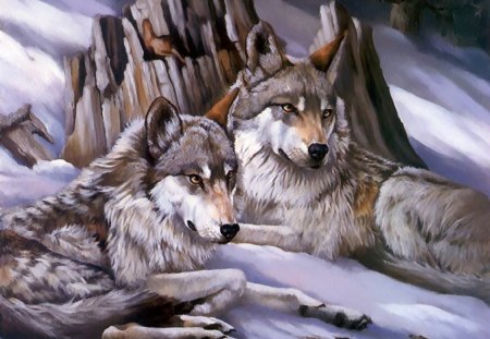 Wolves - painting, wolves