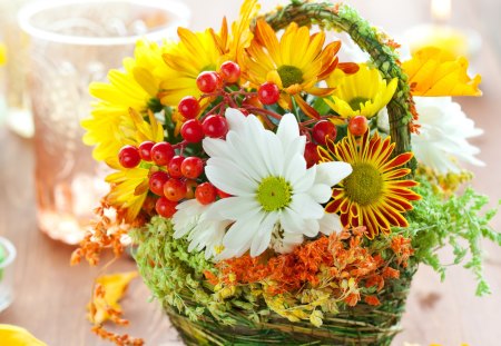 Basket of flowers - flowers, basket, petals, flower arrangement