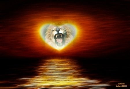 Heart Of Lions Roar - Fantasy, Lion, Ocean, Heart