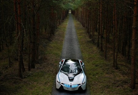 bmw vision in a forest - road, concept, car, forest