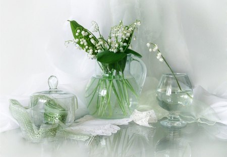 Still Life - harmony, fresh, white, green, lily of the valley, still life