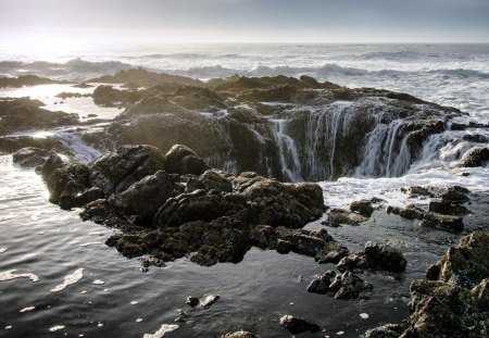 Hole in the ocean - thors well, landscape, oregon, coast, rocks