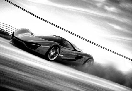 amazing ferrari - speed, black and white, track, car