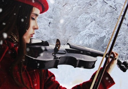 Winter Song - lady, fantasy, winter, violin, song