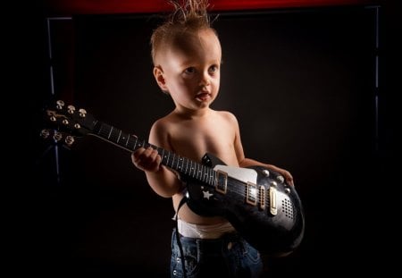 Boy and guitar - guitar, photo, music, boy, kid