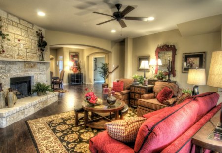 Nice Interior - chimney, carpet, hdr, propeller, lamp, furniture, living room