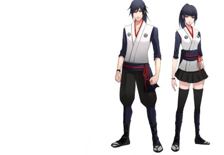 Ninja Couple - anime, anime girl, female, girl, guy, simple, samurai, male, boy, handsome, ninja, white, plain