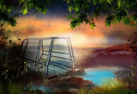 Survival of the Greenhouse - trees, waterscapes, creative pre-made, colors, lovely, nature, greenhouse, landscapes, mountains, love four seasons