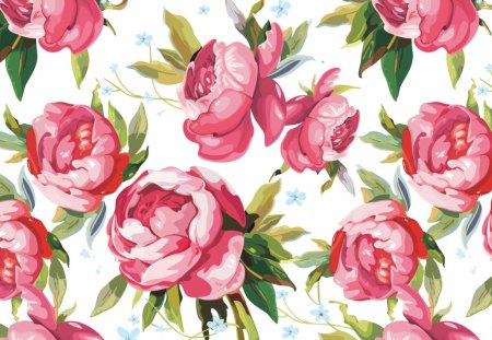 Pink roses - pattern, leaf, wallpaper, rose, white, pink, green, texture, flower