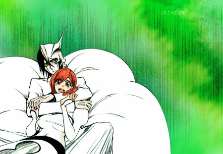 ulqiurra & orihime - male, orihime, female, green, ulqiurra, happy