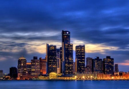 Detroit Cityscape - city at night, detroit, detroit at night, detroit cityscape