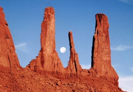 Monument Valley, Colorado - moon, blue, brown, rock, daylight, mounument, nature, colorado, day, sky