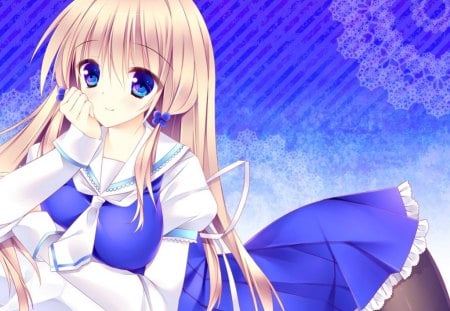 Blue Dress - pretty, anime, female, dress, lying, long hair, plain, nice, blue eyes, gown, anime girl, beautiful, hot, girl, simple, beauty, lovely, sweet, cute, sexy