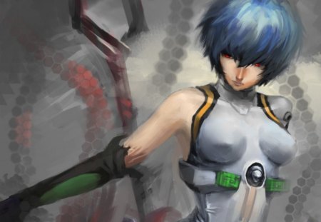 Ayanami Rei - lone, female, girl, ayanami rei, rei ayanami, red eyes, blue hair, rei, neon genesis evangelion, anime, short hair