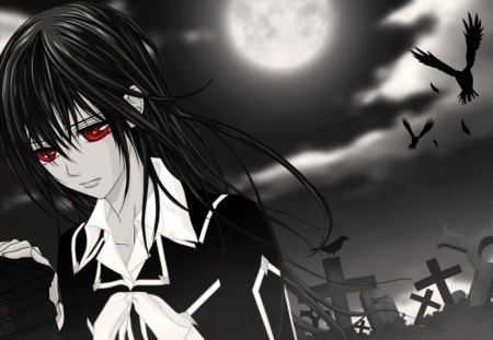 Vampire girl - Moon, Girl, Darkness, Black, Red Eyes, Tombstone, Vampire