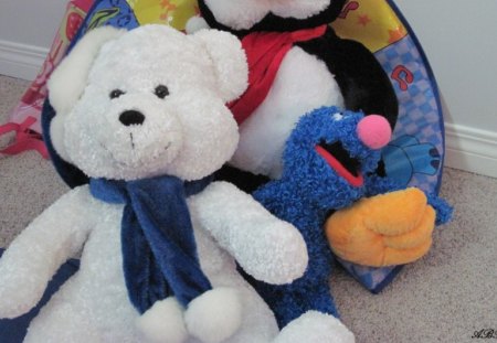 Penguin and a white bear - white, penguin, bear, black, photography