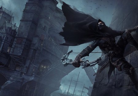 Thief - cape, assassin, city, thief, bow, video game