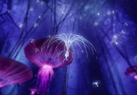 Pandora - movie, jellyfish, fantasy, pandora, purple, game, forest, pink, creature, blue, tree