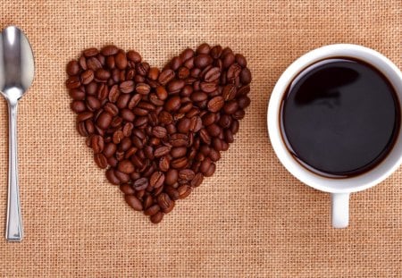 Love coffee - beans, pretty, dring, beautiful, love, fresh, aromatic, morning, nice, coffee, table, lovely, spoon