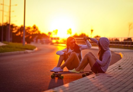 Longboard Day - girls, model, longboard day, sunset, girl