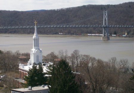 Poughkeepsie NY Walkway Over Hudson - poughkeepsie ny, highland ny, walkway over hudson, trains, rivers, churchs