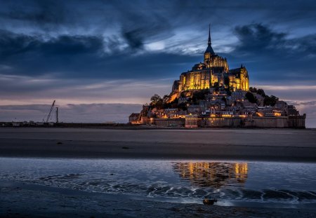 Golden mountain - island, landscape, dusk, castle