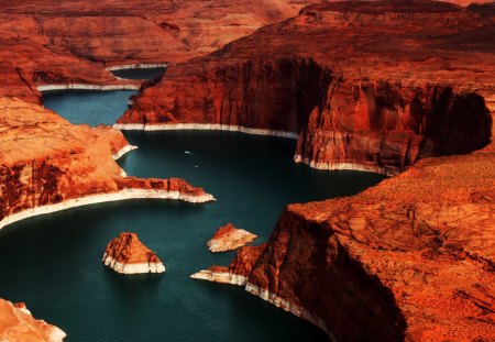 Colours in lake Powell - cliffs, calm waters, landscape, rocks