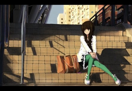 anime girl - pretty, girl, anime, city, cute