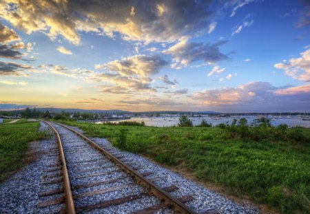 The old railway line - railway, train, line, fields