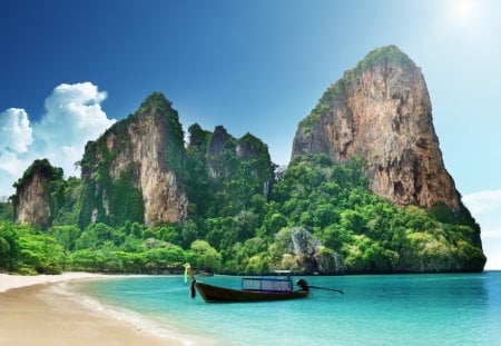 railay beach - railay, beach, mountain, boat