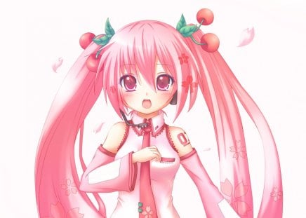 Sakura Miku - nice, beauty, female, superstar, singer, simple, anime girl, white, pretty, idol, petals, anime, miku, cute, pink eyes, hatsune miku, girl, twintails, long hair, pink hair, sakura miku, lovely, hatsune, vocaloids, kawaii, sakura, vocaloid, pink, beautiful, singing, sweet, diva