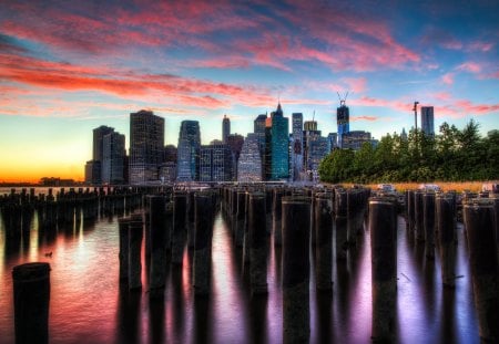 Buildings - sky, lake, river, beautiful, buildings, pond