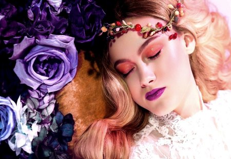 SLEEPING BEAUTY - flowers, girl, beauty, sleeping