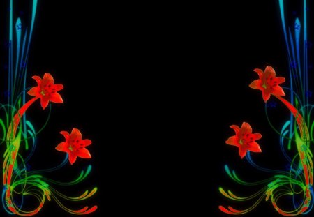 Neon Flowers - in the dark, flowers, flowers at night, glowing flowers