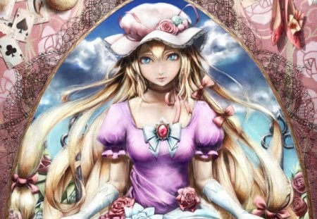 Yakumo Yukari - pretty, anime, female, dress, blonde, blond hair, long hair, touhou, blond, nice, yakumo yukari, gown, anime girl, realistic, beautiful, hot, girl, blonde hair, beauty, lovely, sweet, flower, cards, cg, cute, 3d, floral, sexy