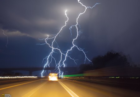 Lightning at Night - Cool, Night, Lightning, Road