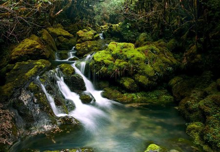 Triple Waterfall - nature, forest, waterfall, rocks