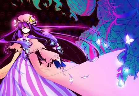 Patchouli Knowledge - pages, patchouli knowledge, colorful, book, fantasy, web, witch, touhou, anime, butterflies