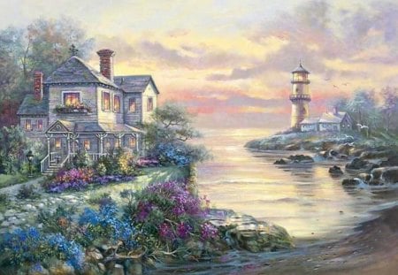 Lighthouse in maine - pretty, house, magic, lighthouse, beautiful, splendor, sea, colors, ocean, lovely, art