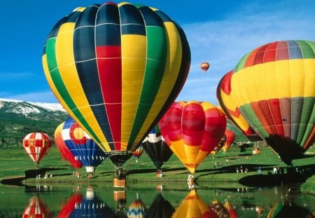 colorful balloons - balloons, colorful, mountain, sky