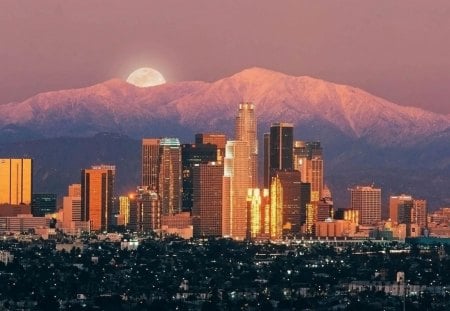 moon rising in los angeles - moon, california, usa, los angeles