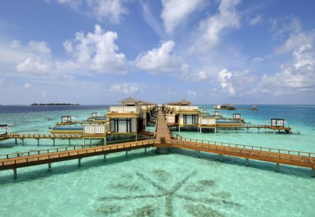 fabulous resort at sea on piers - bungalows, piers, resort, sea