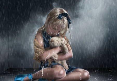 * - toy, girl, blonde, rain