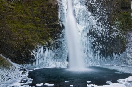 waterfalls - winter, waterfalls, snow, river