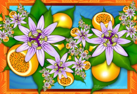 áƒ¦.Maracuja n Passiflora.áƒ¦ - designs, colorful, patterns, florals, fractal art, spring, pretty, cool, digital art, petals, cute, style, fruits, images, blooms, summer, lovely, pollen, raw fractals, beautiful, blossom, leaves, seasons, sweet, colors, flowers