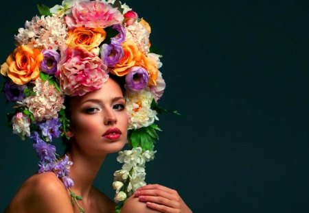 Pretty face - artistic, flowers, girl, beauty, face, headdress