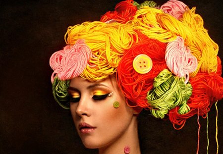 Girl in yarn wig - artistc, wig, girl, face, yarn