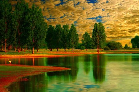 Beautiful lake - clouds, trees, nature, lake, sky