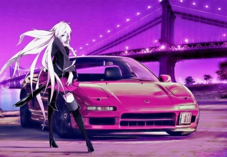 Superclass - nice, sexy, pink, vocaloid, katana, sports car, scenery, ia