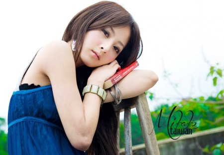 mikako taiwan - beauty, sky, girl, blue, simple, cute